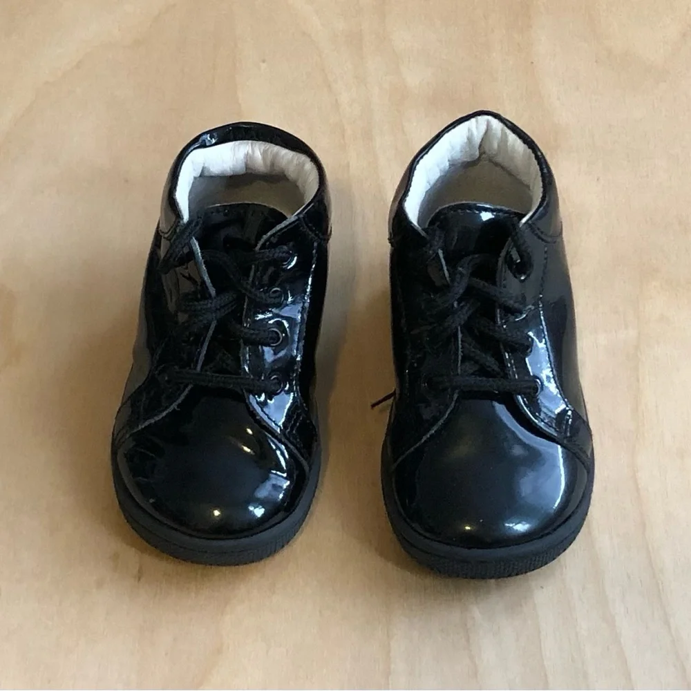 Bon Bon Black Dress Shoes Shinny Lace Up Little Eric Baby EUR Sz 20,US 4.5